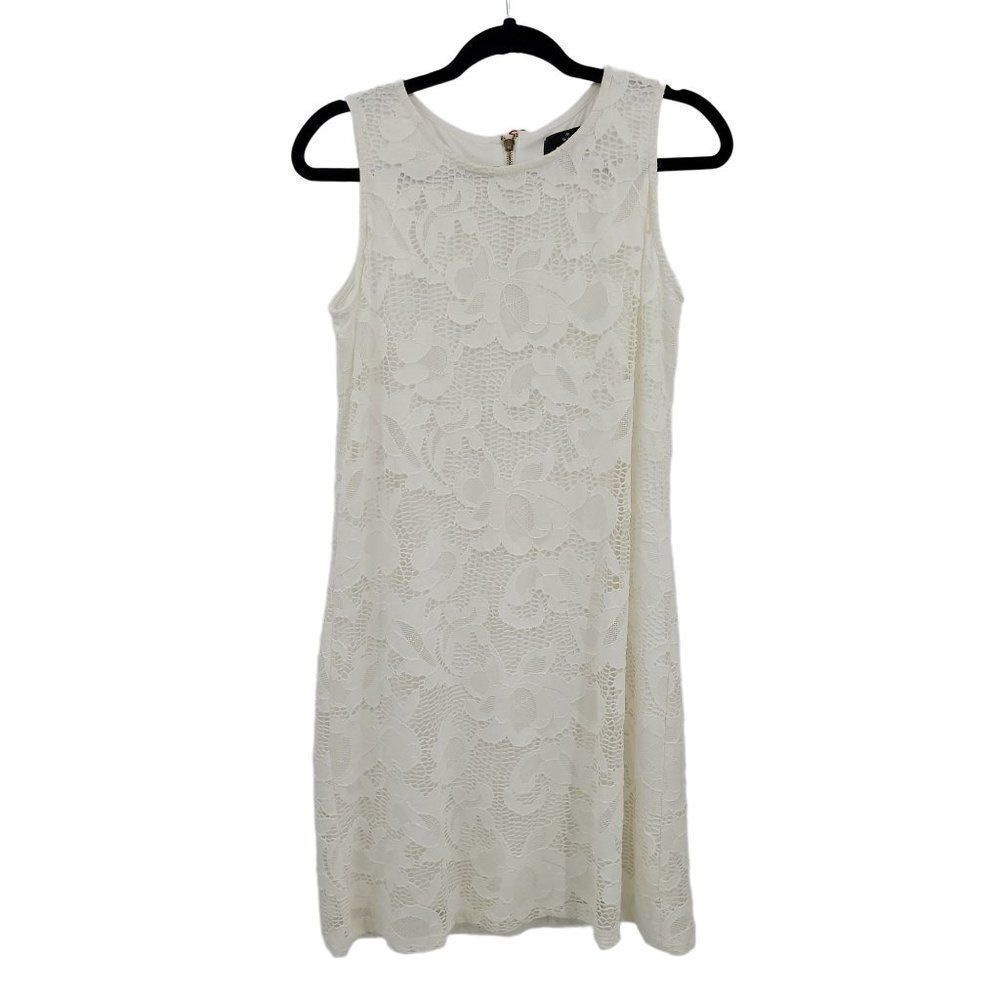 Womens White Lace Dress Sz S Sleeveless Tea Length Bridal‎ Graduation Initiation